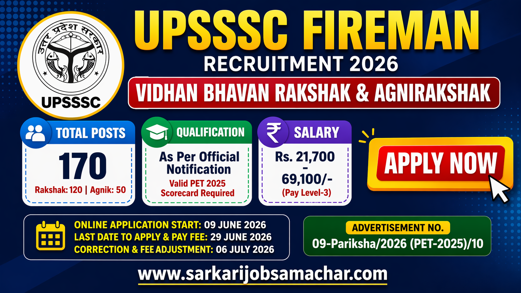 UPSSSC Fireman Recruitment 2026 - Apply Online for 170 Posts